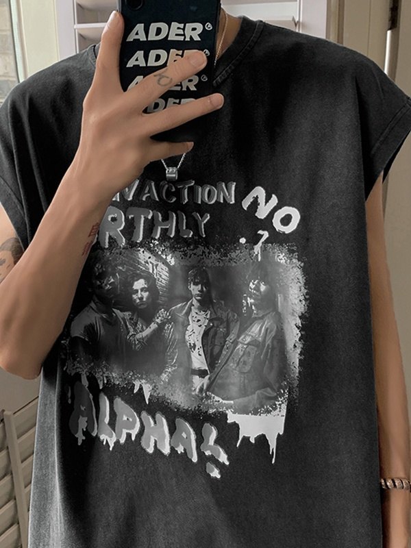 Camisetas con estampado desgastado y lavado para hombre-1