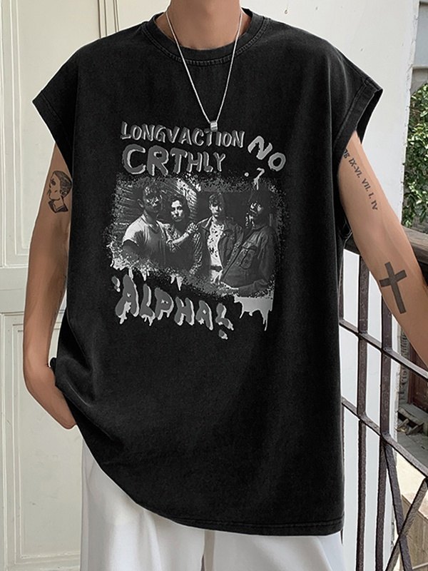 Camisetas con estampado desgastado y lavado para hombre-2