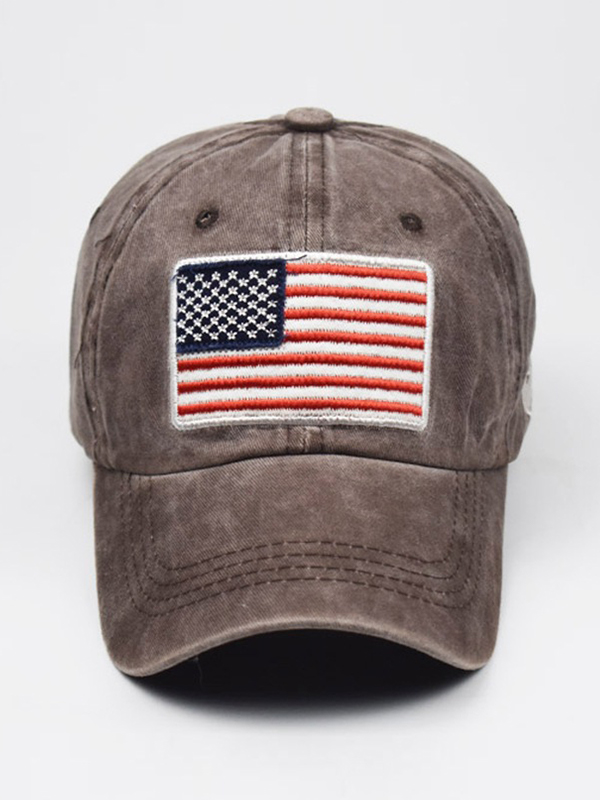 Gorra de béisbol lavada con bordado de bandera-1