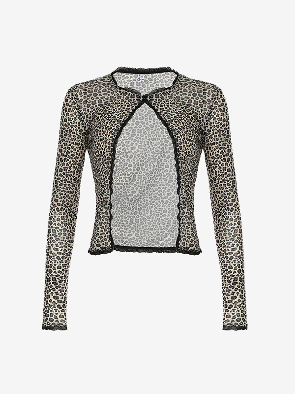 Cárdigan corto con estampado de leopardo en versión de manga larga-3