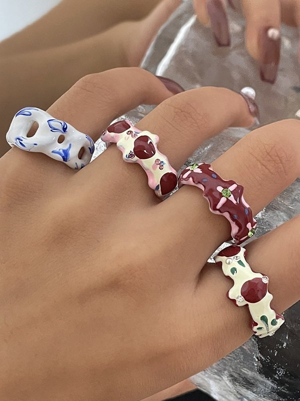 Anillo de puño de esmalte con adorno de diamantes de imitación-3