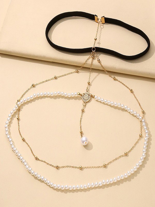 Arnés de cadena para pierna con perlas de imitación en capas-2