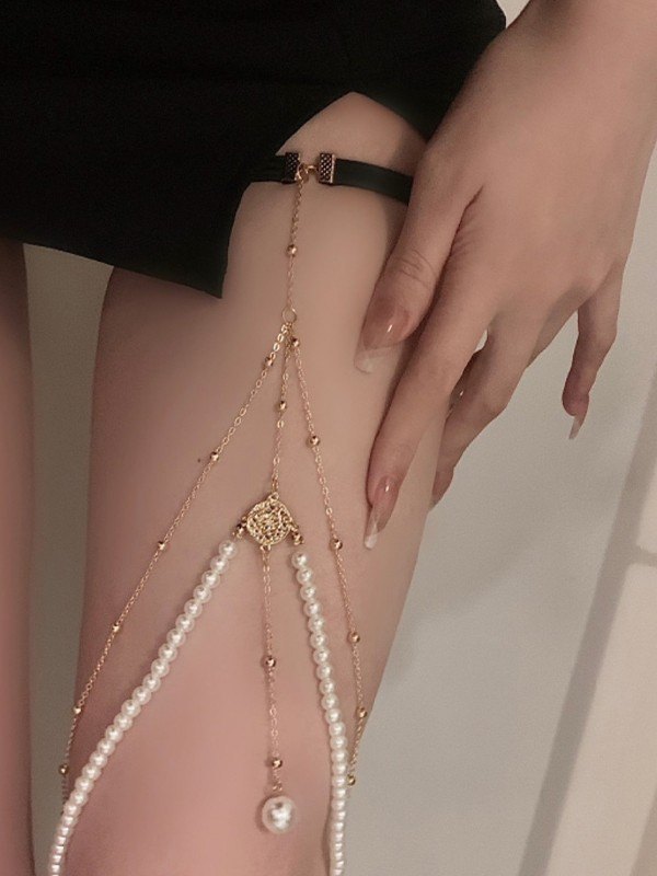 Arnés de cadena para pierna con perlas de imitación en capas-1