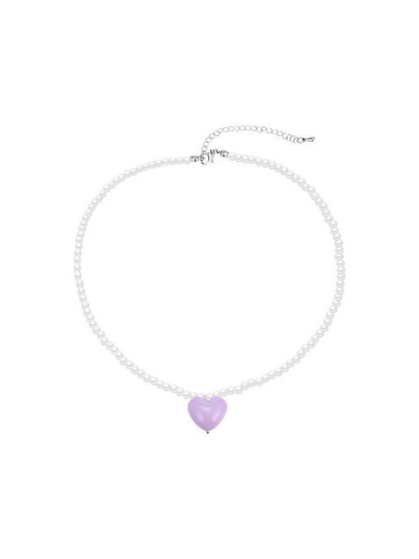 Collar de perlas de imitación con dije de corazón de acrílico-3