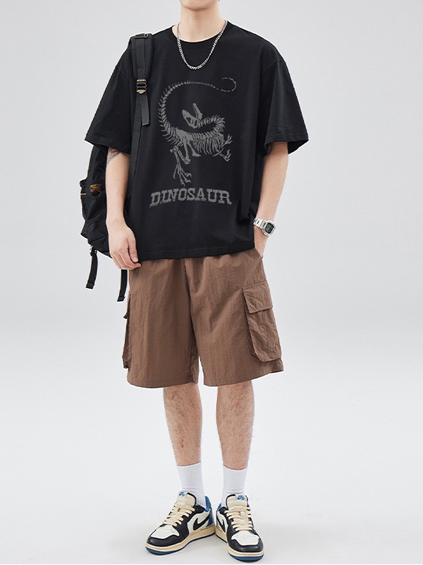 Camiseta extragrande de manga corta con estampado de dinosaurio para hombre-1