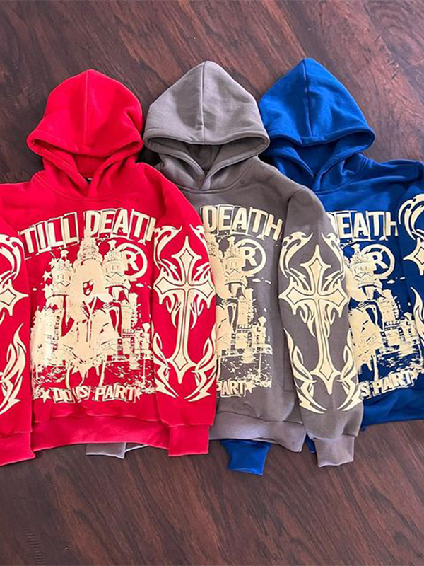 Sudadera con capucha de manga larga y gran tamaño con letras cruzadas para hombre-1