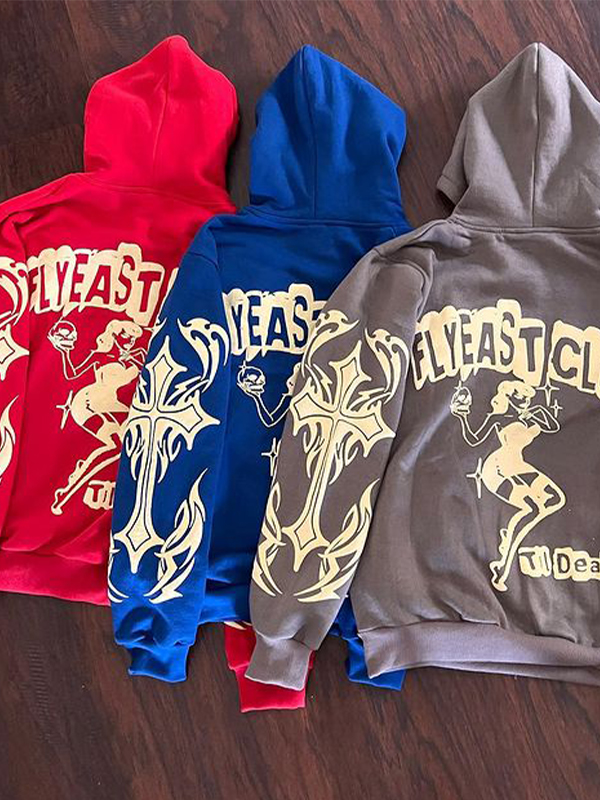 Sudadera con capucha de manga larga de gran tamaño con letras cruzadas-2