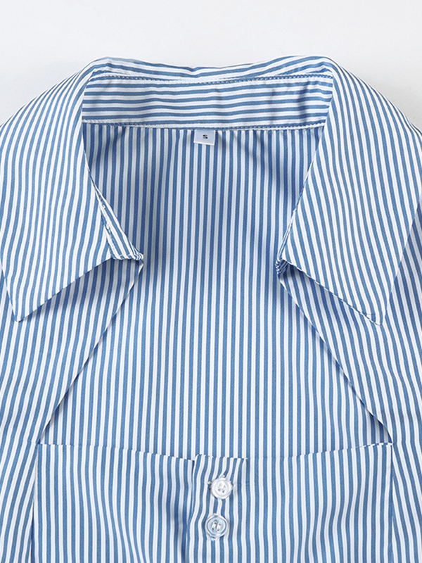 Camisas de manga corta con cuello cuadrado, botones y rayas-4