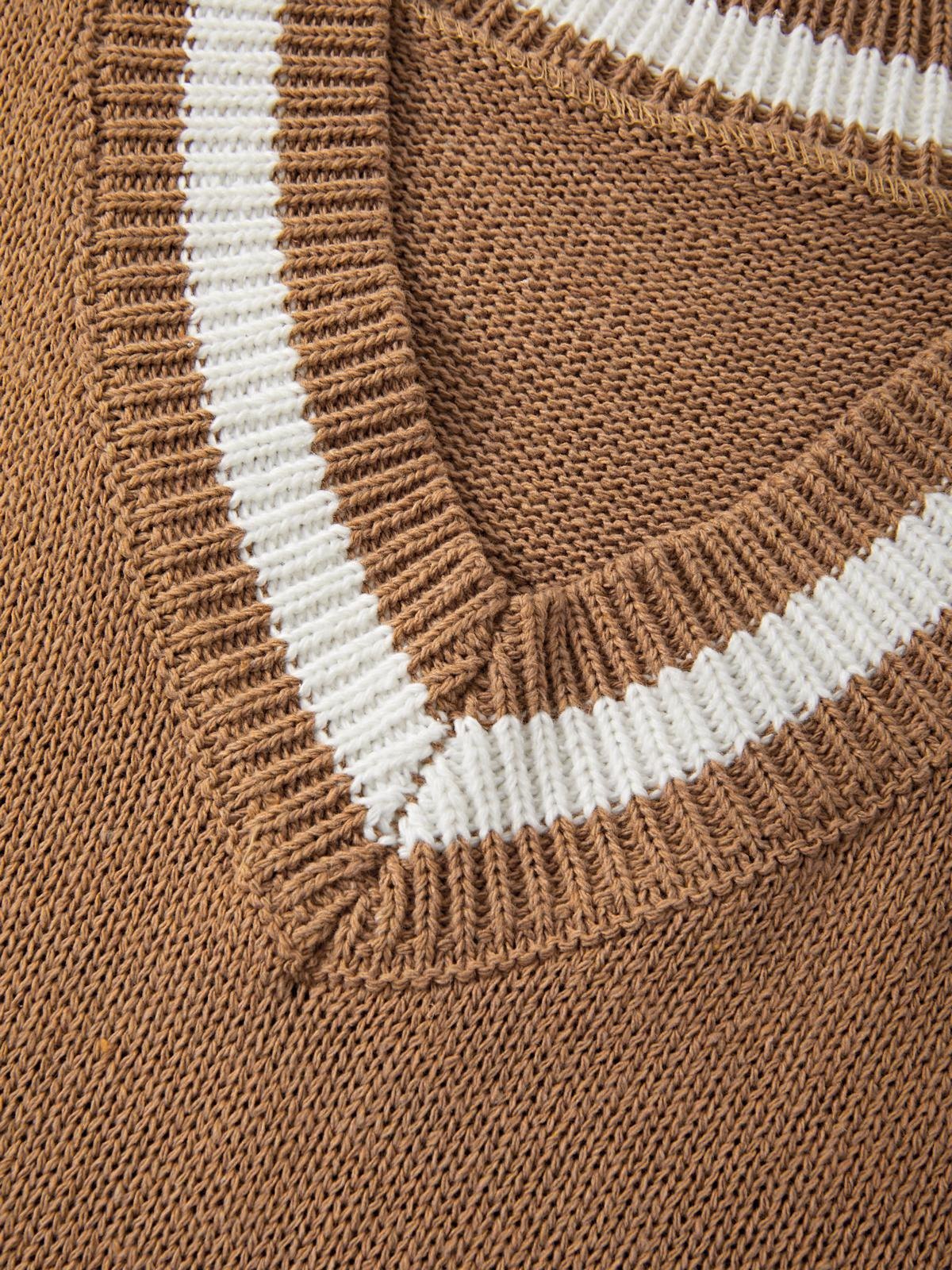 Chaleco de suéter a rayas con cuello en V para hombre-5