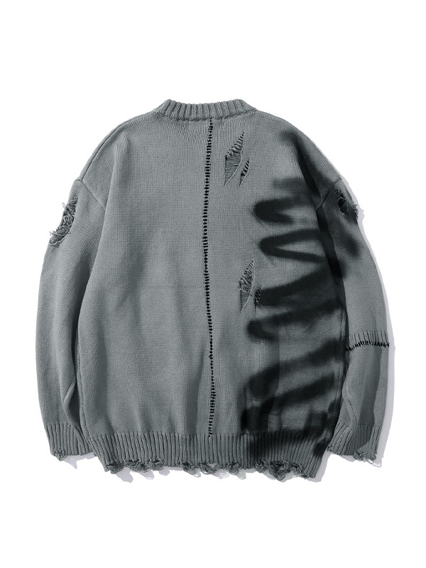 Suéter tipo jersey desgastado con grafiti para hombre-1