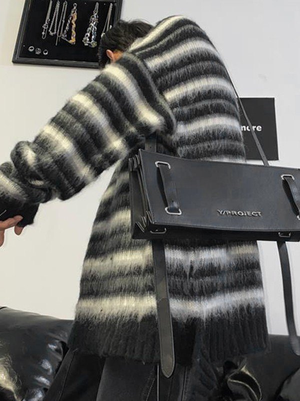 Suéter De Hombre De Punto Fuzzy Con Rayas En Contraste-1