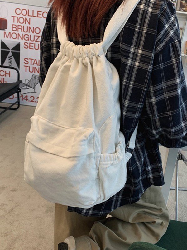 Mochila de lona con cordón fruncido-2