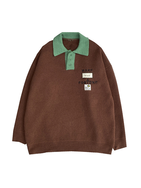 Suéter de punto con letras bordadas en color en contraste para hombre-4