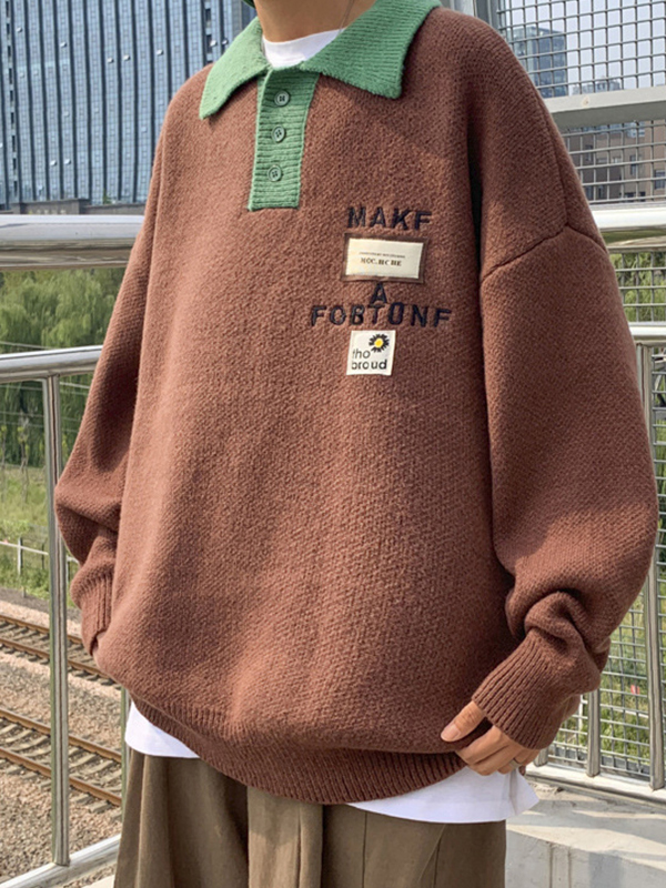 Suéter de punto con letras bordadas en color en contraste para hombre-2