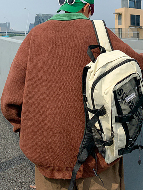 Suéter de punto con letras bordadas en color en contraste para hombre-3