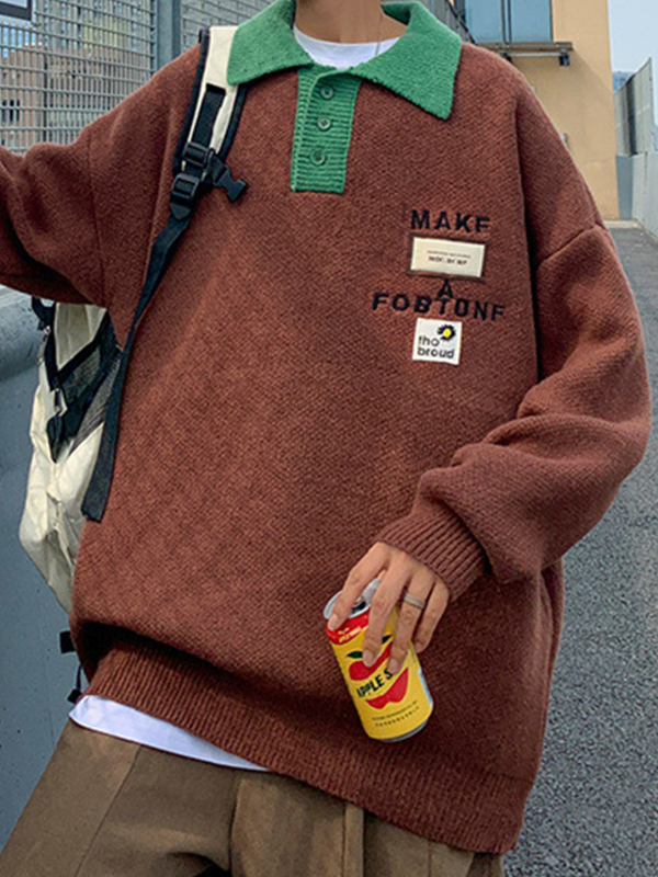 Suéter de punto con letras bordadas en color en contraste para hombre-1